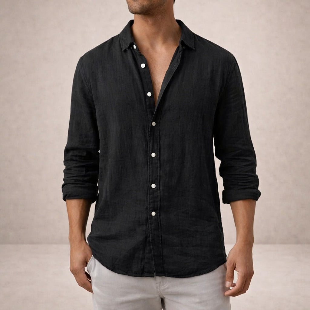 Pau | Camisa de Lino de Manga Larga Hombre Cuello Mao