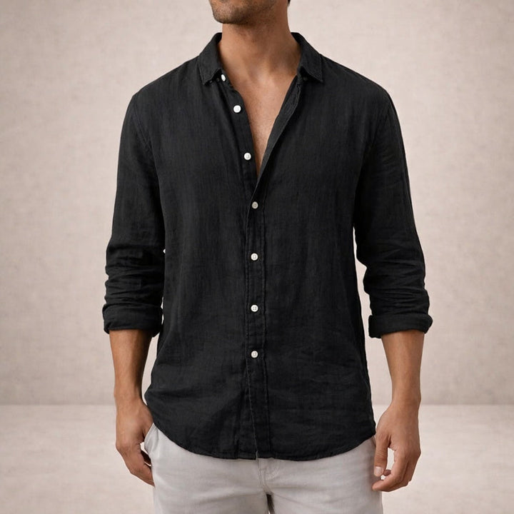 Pau | Camisa de Lino de Manga Larga Hombre Cuello Mao