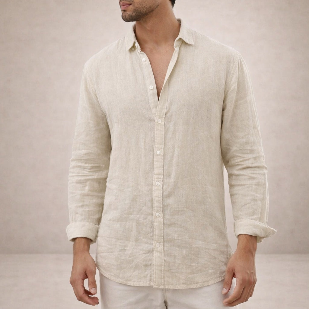 Pau | Camisa de Lino de Manga Larga Hombre Cuello Mao