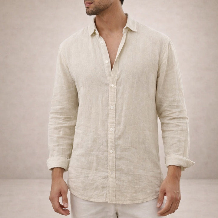 Pau | Camisa de Lino de Manga Larga Hombre Cuello Mao