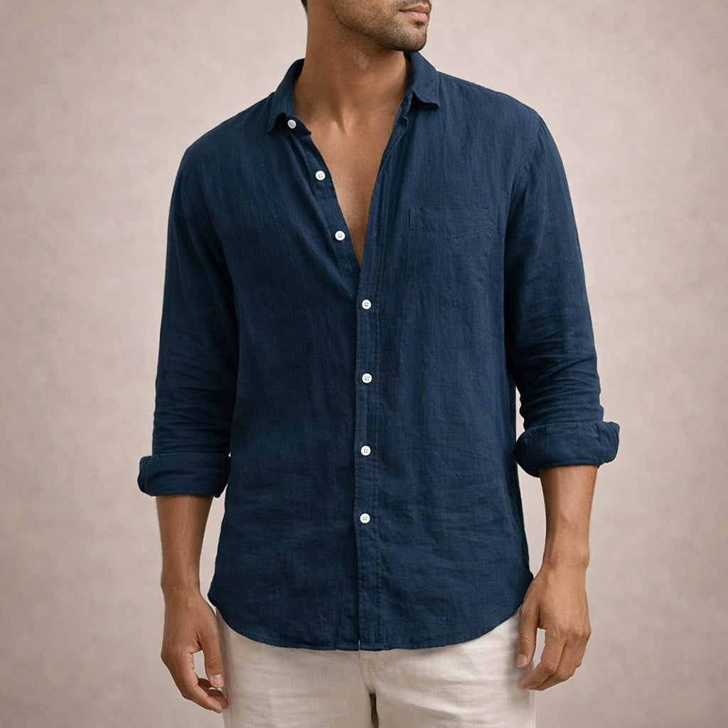Pau | Camisa de Lino de Manga Larga Hombre Cuello Mao