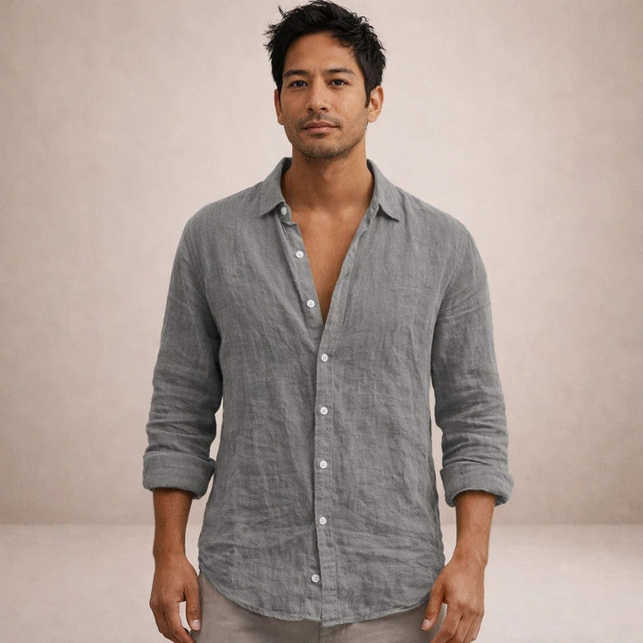 Pau | Camisa de Lino de Manga Larga Hombre Cuello Mao