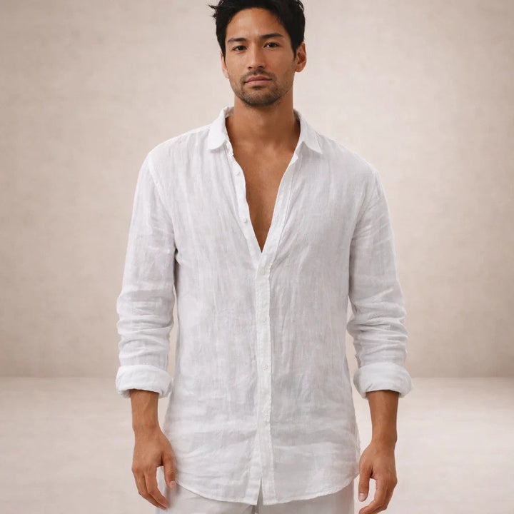 Pau | Camisa de Lino de Manga Larga Hombre Cuello Mao