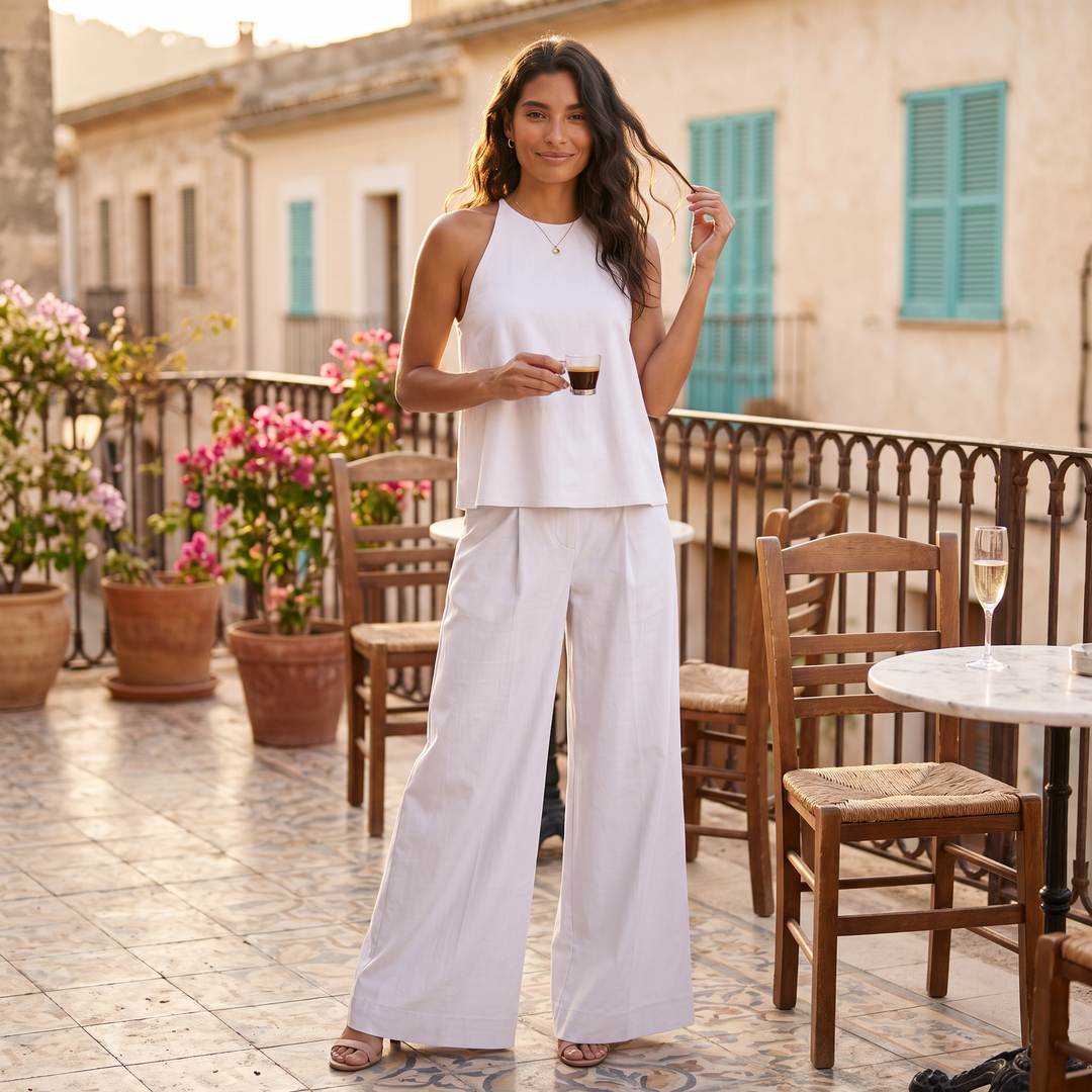 Conjunto Mujer Pantalón Ancho Top Halter