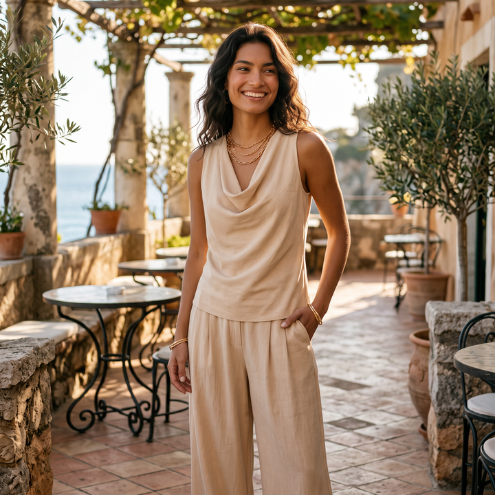 Conjunto Mujer Top Pantalón Ancho Verano Elegante