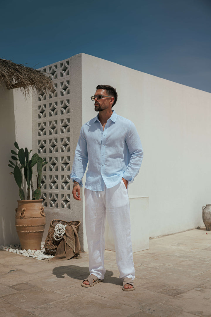 Sergio | Camisa de Lino de Manga Larga Hombre Cuello Clásico