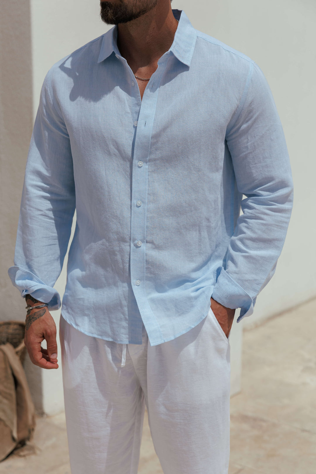 Sergio | Camisa de Lino de Manga Larga Hombre Cuello Clásico