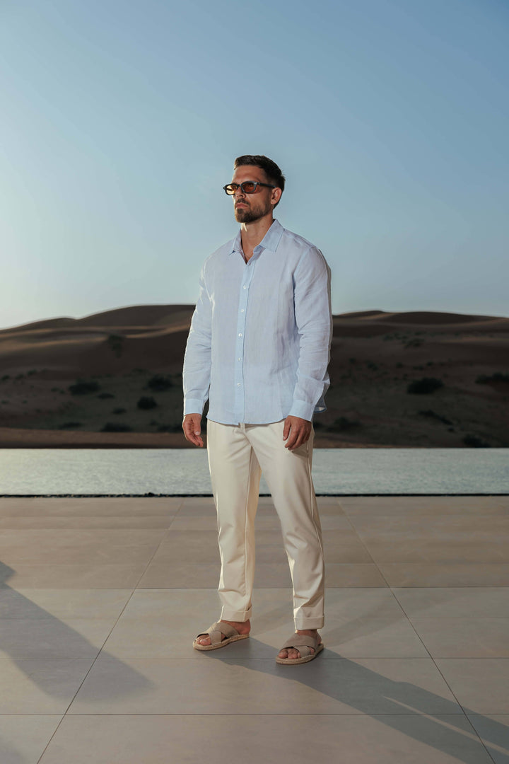 Sergio | Camisa de Lino de Manga Larga Hombre Cuello Clásico