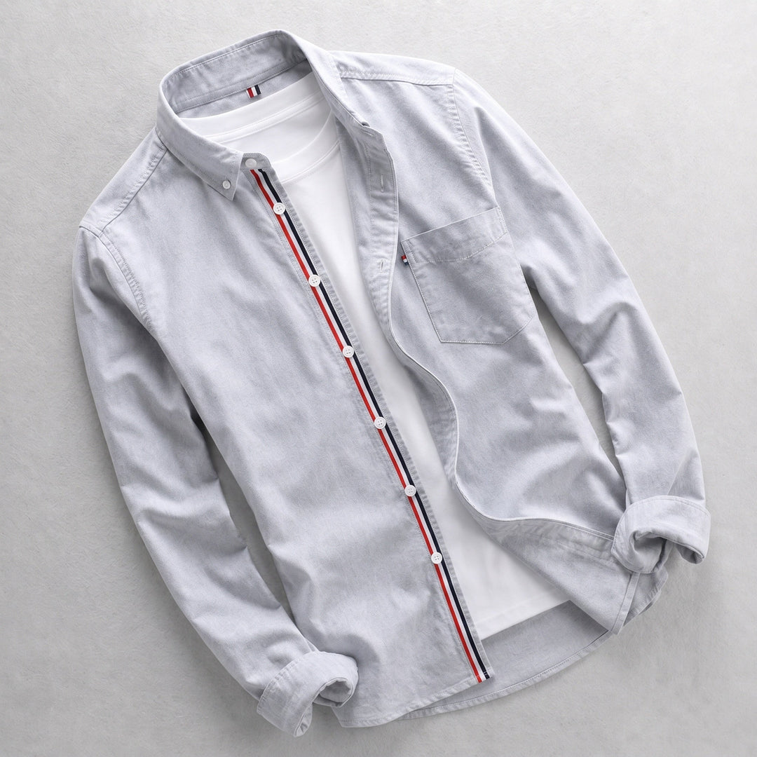 Tomás | Camisa de Manga Larga Hombre Oxford Botones Detalle Tricolor