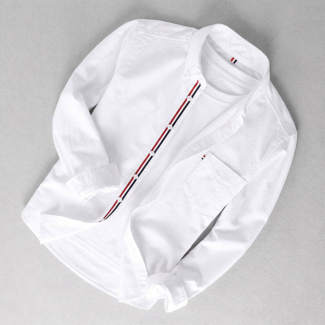 Tomás | Camisa de Manga Larga Hombre Oxford Botones Detalle Tricolor