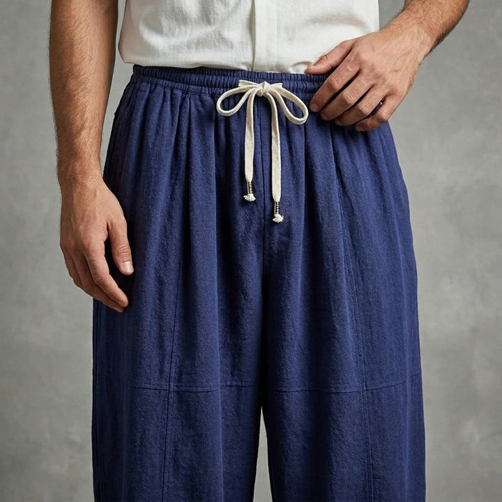 Unai | Pantalón de Lino Jogger Hombre Cintura Elástica Tobillo Fruncido