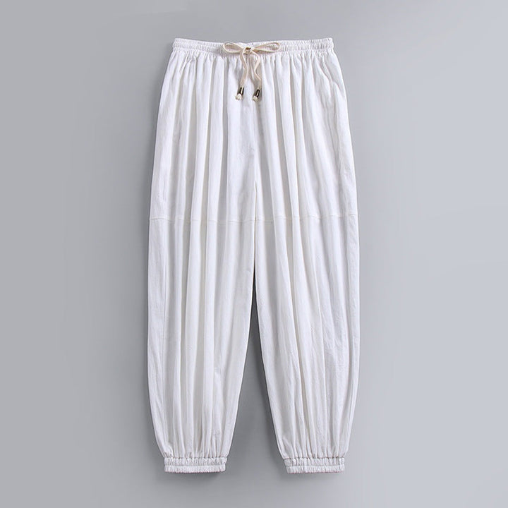 Unai | Pantalón de Lino Jogger Hombre Cintura Elástica Tobillo Fruncido