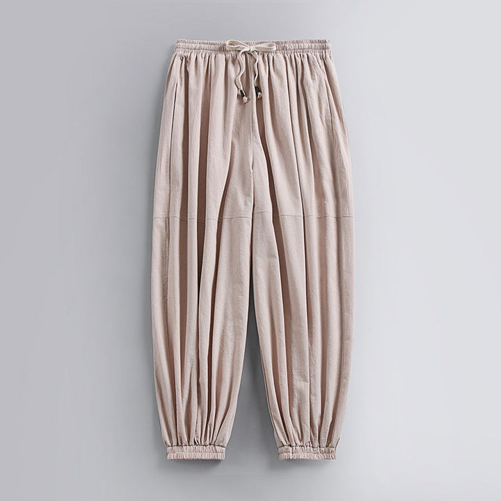 Unai | Pantalón de Lino Jogger Hombre Cintura Elástica Tobillo Fruncido