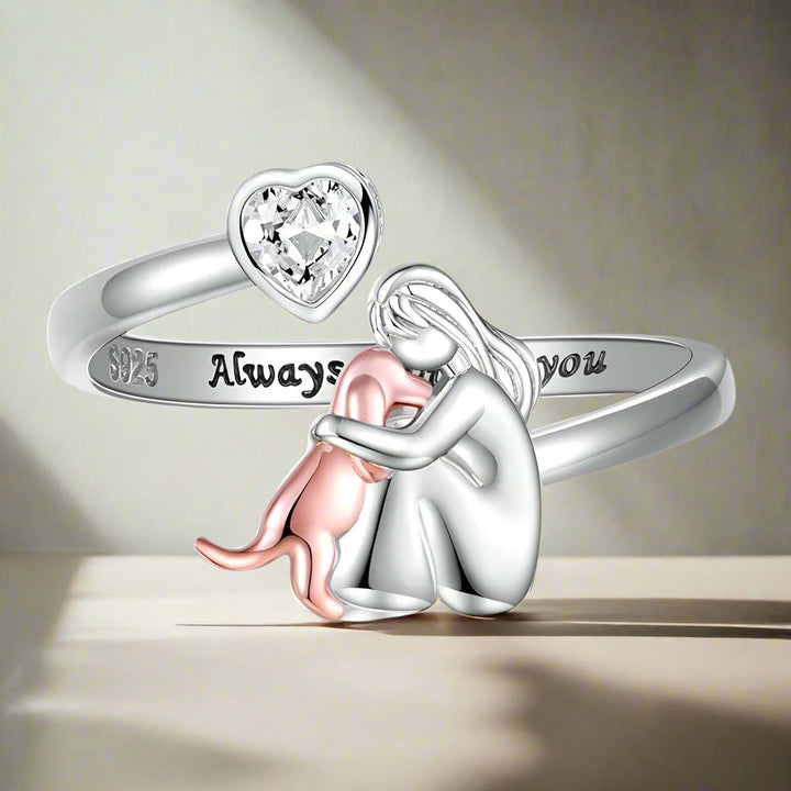 Anillo ajustable de plata de ley con circonita blanca para perros